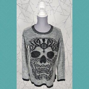 Jawbreaker Light Gray Skull Knit Crewneck Sweater